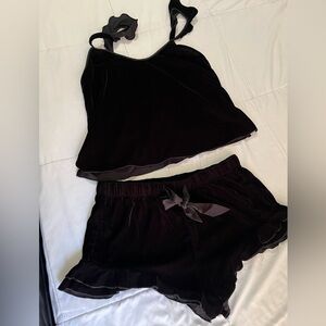 VS Black Velvet Ruffle Pajama Set